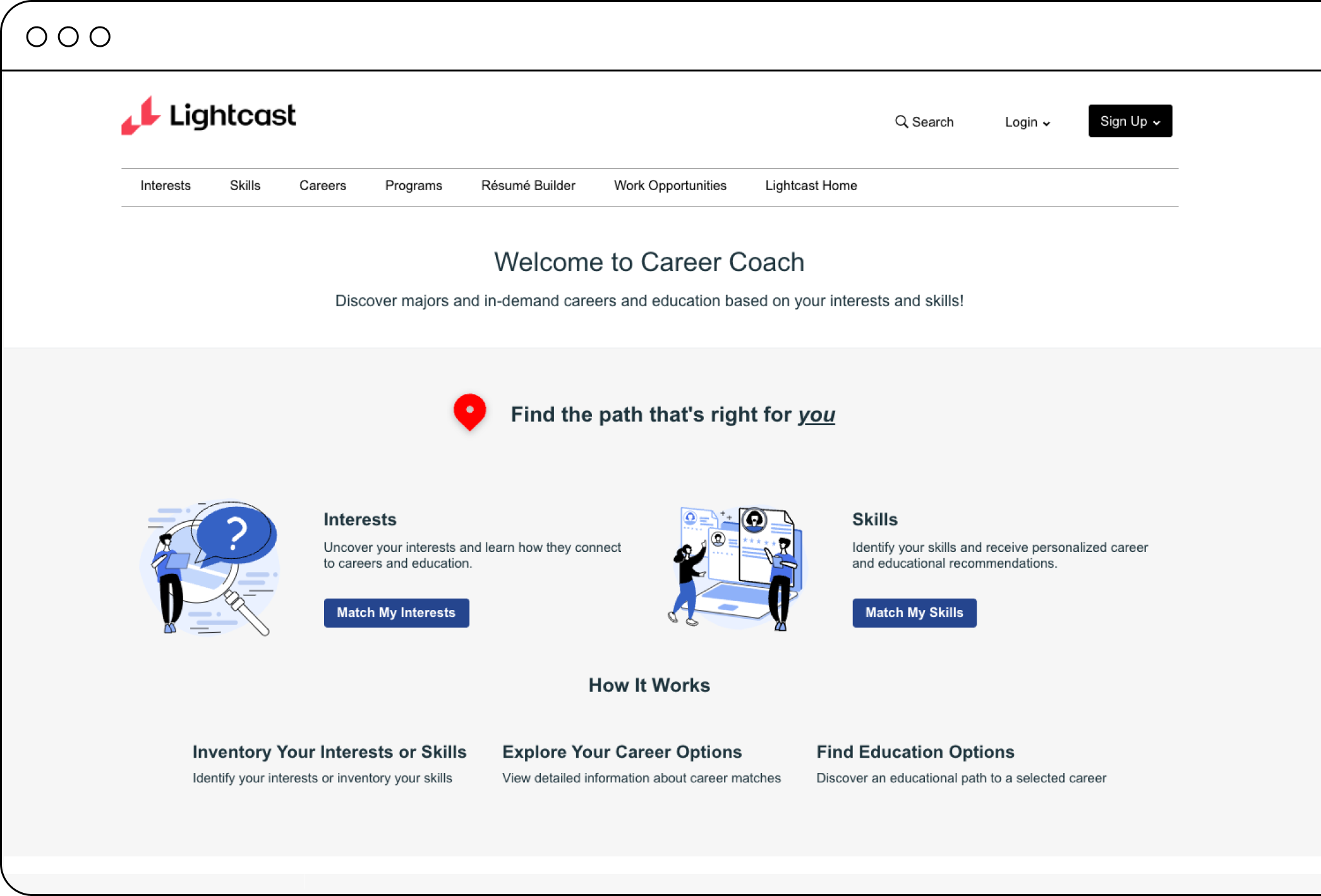 The Career Coach welcome page